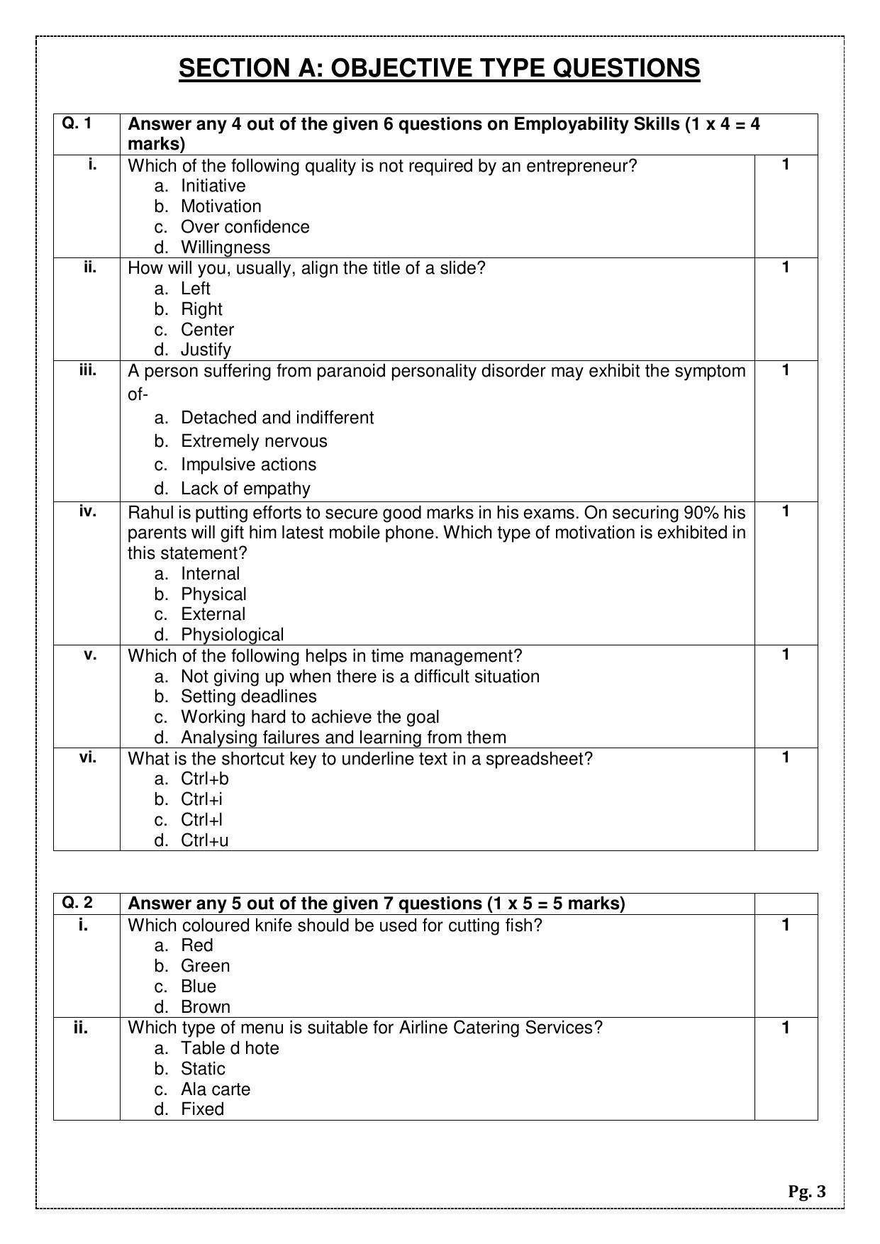 CBSE Class 12 Food Production (Skill Education) Sample Papers 2023 - Page 3