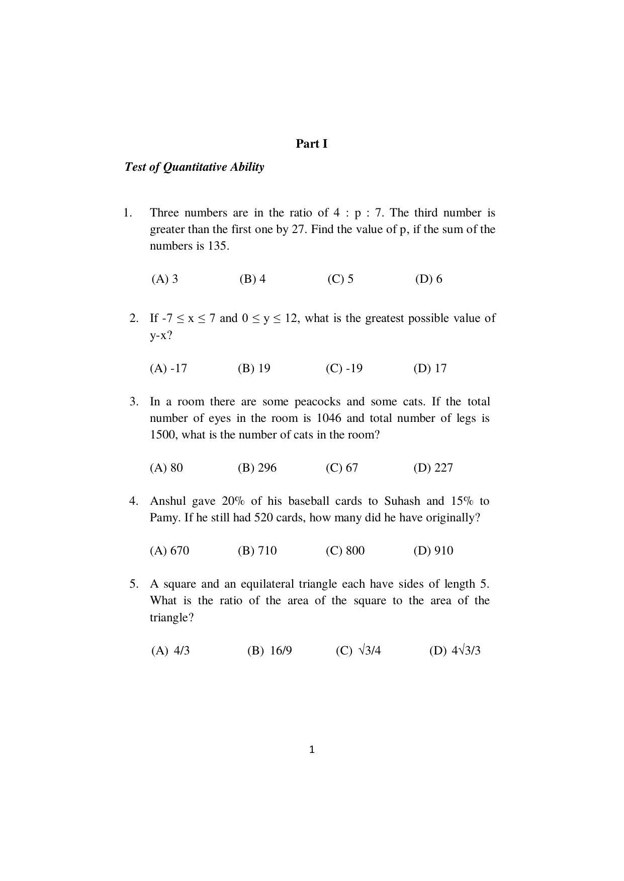 ISI Admission Test M.S (LIS) PLA 2022 Sample Paper - Page 1
