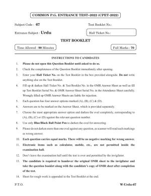 Odisha CPET 2022 URDU Question Paper