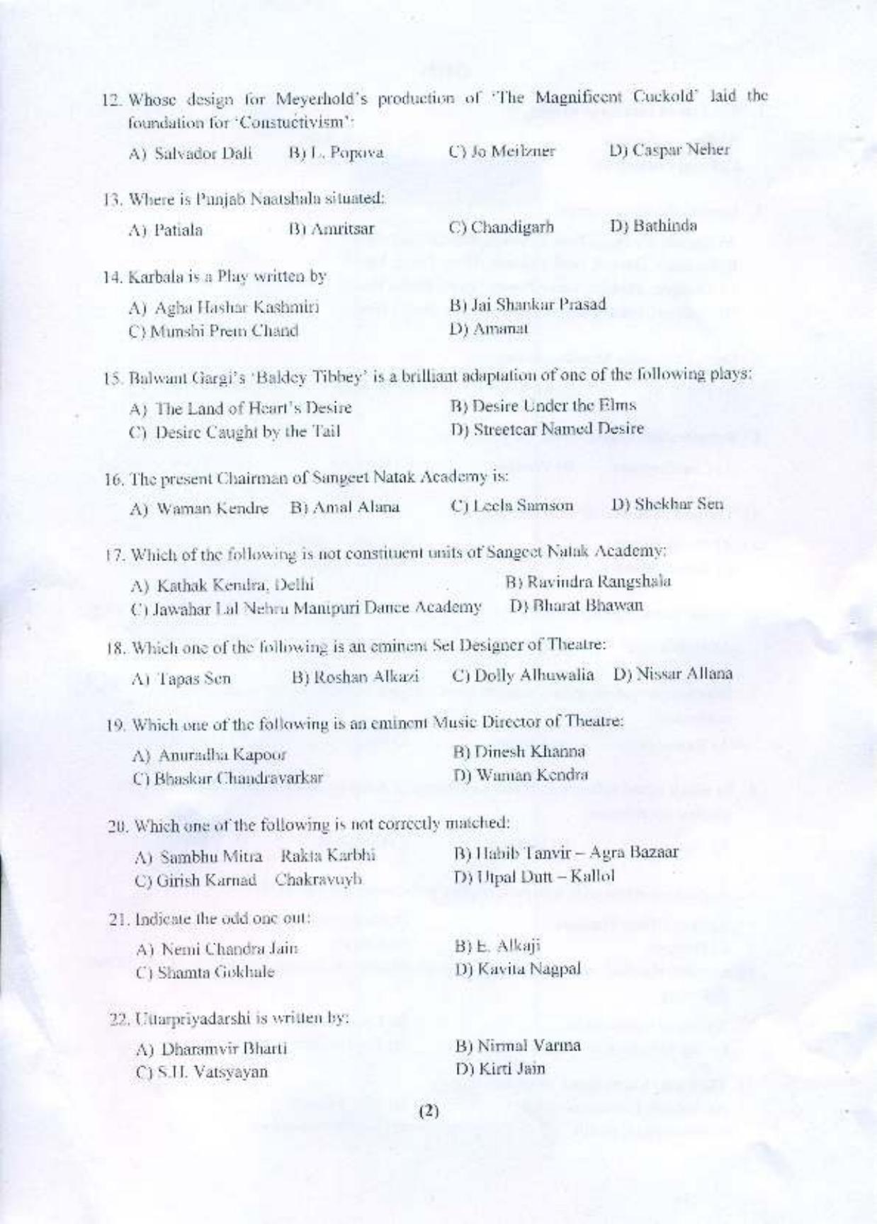 PU MPET Indian Theatre 2015 Question Paper - Page 3