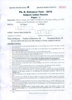 PU MPET Indian Theatre 2015 Question Paper