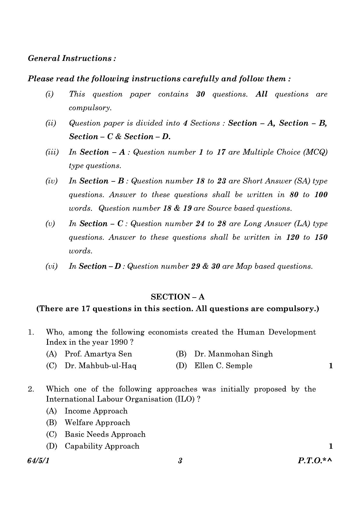 CBSE Class 12 64-5-1 Geography 2023 Question Paper - Page 3