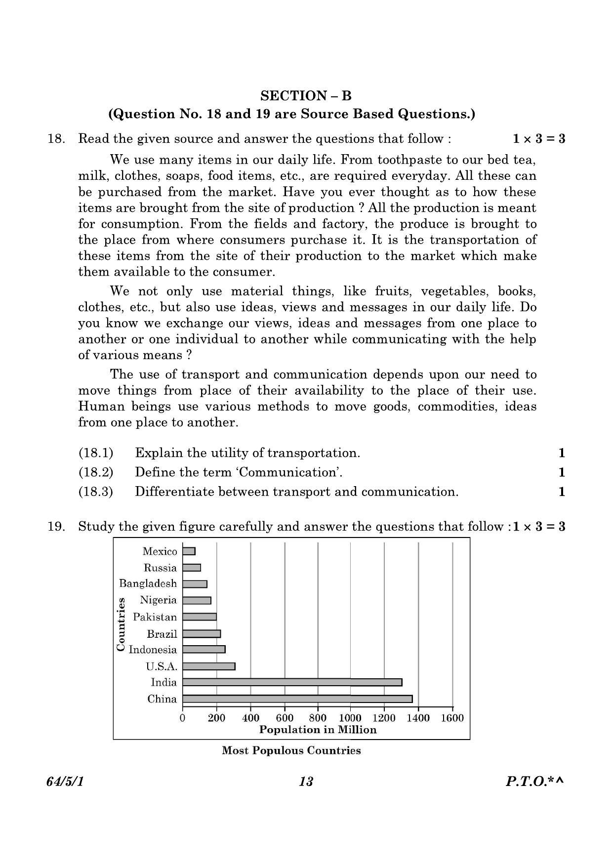 CBSE Class 12 64-5-1 Geography 2023 Question Paper - Page 13