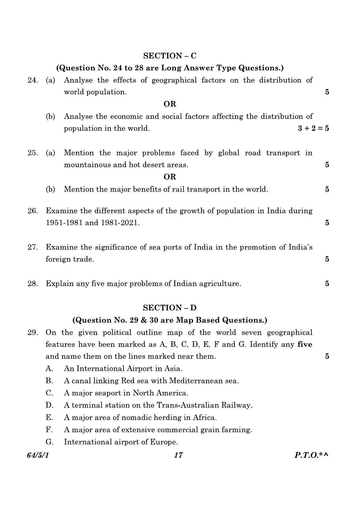 CBSE Class 12 64-5-1 Geography 2023 Question Paper - Page 17