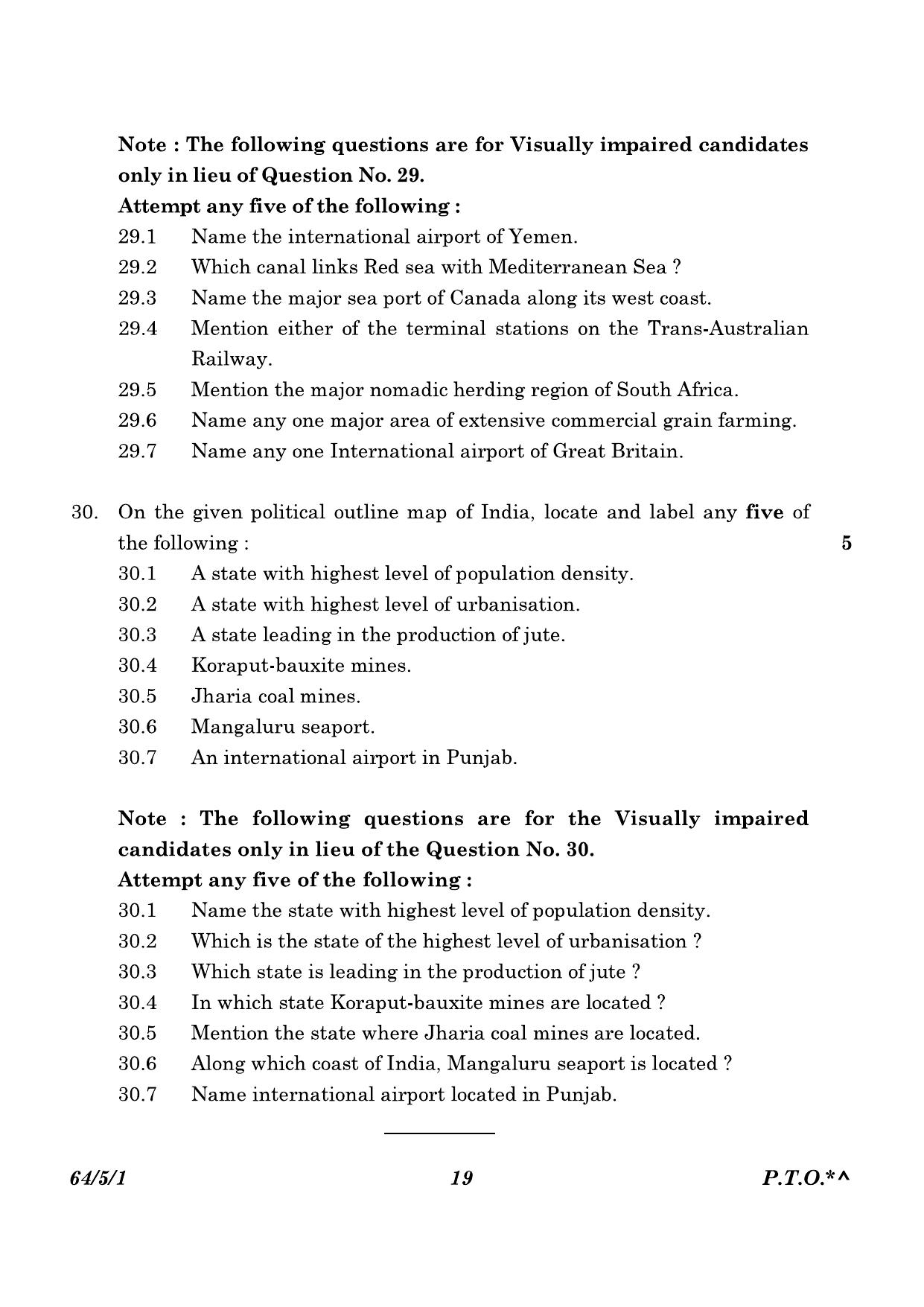 CBSE Class 12 64-5-1 Geography 2023 Question Paper - Page 19
