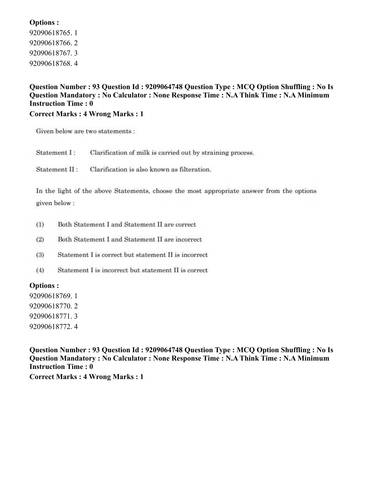 CUET PG 2023: MTQP03 – Dairy Technology (Eng.)-Shift-3 (06-06-2023) Question Paper - Page 93