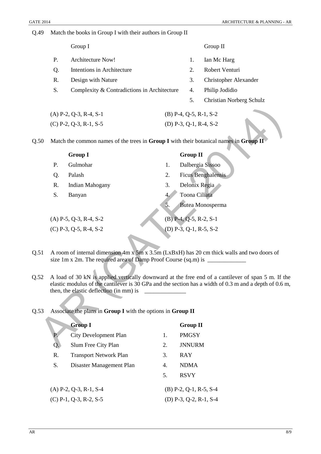 GATE 2014 Architecture and Planning (AR) Question Paper with Answer Key - Page 14