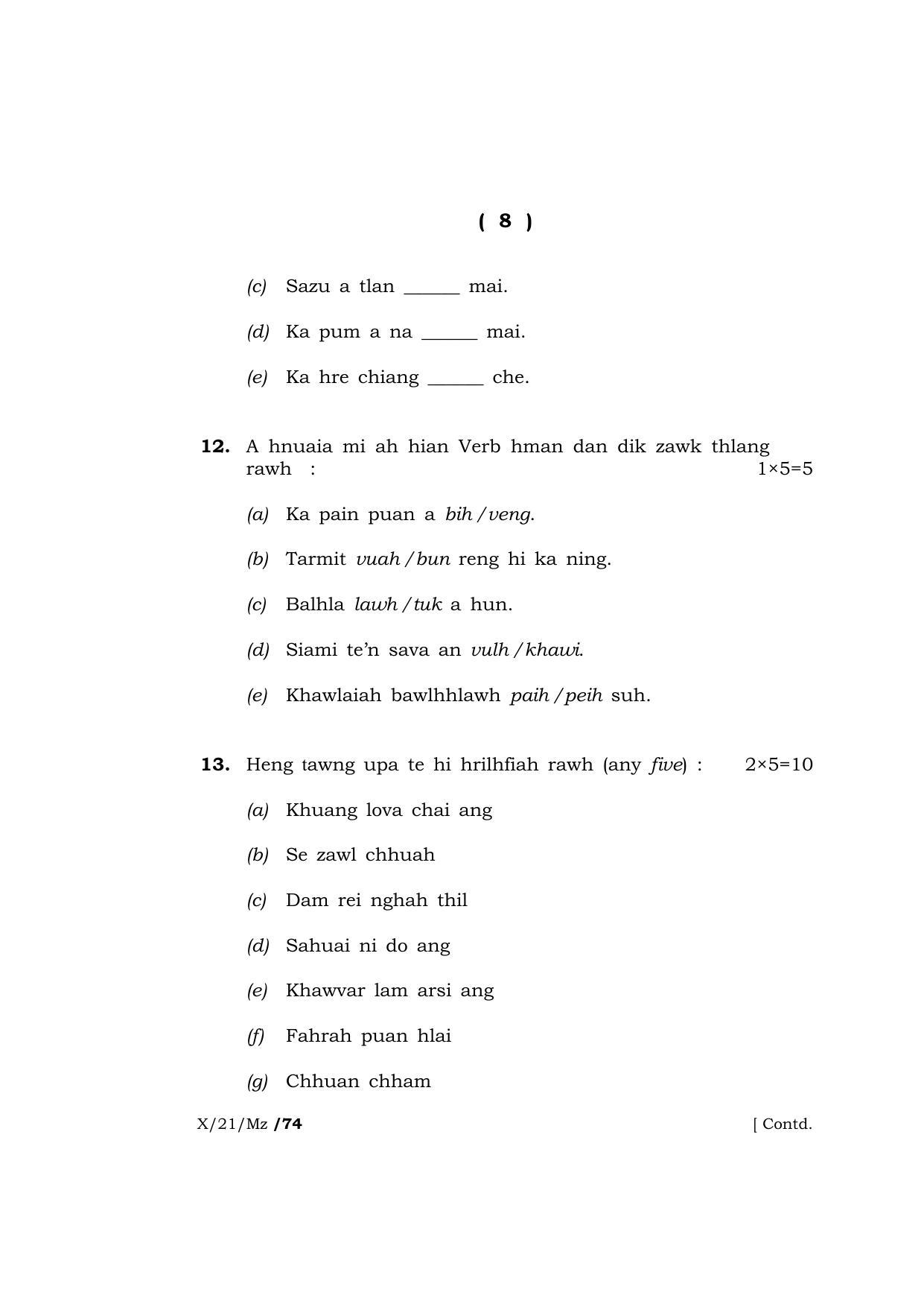 Meghalaya Board (MBOSE) Class 10 MIZO (X-21-Mz) 2021 Question Paper - Page 8