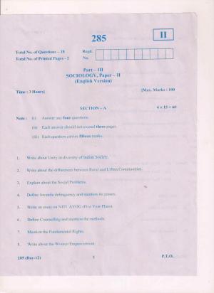 AP Inter 2nd Year Sociology-II (EM) March-2019-General Question Paper