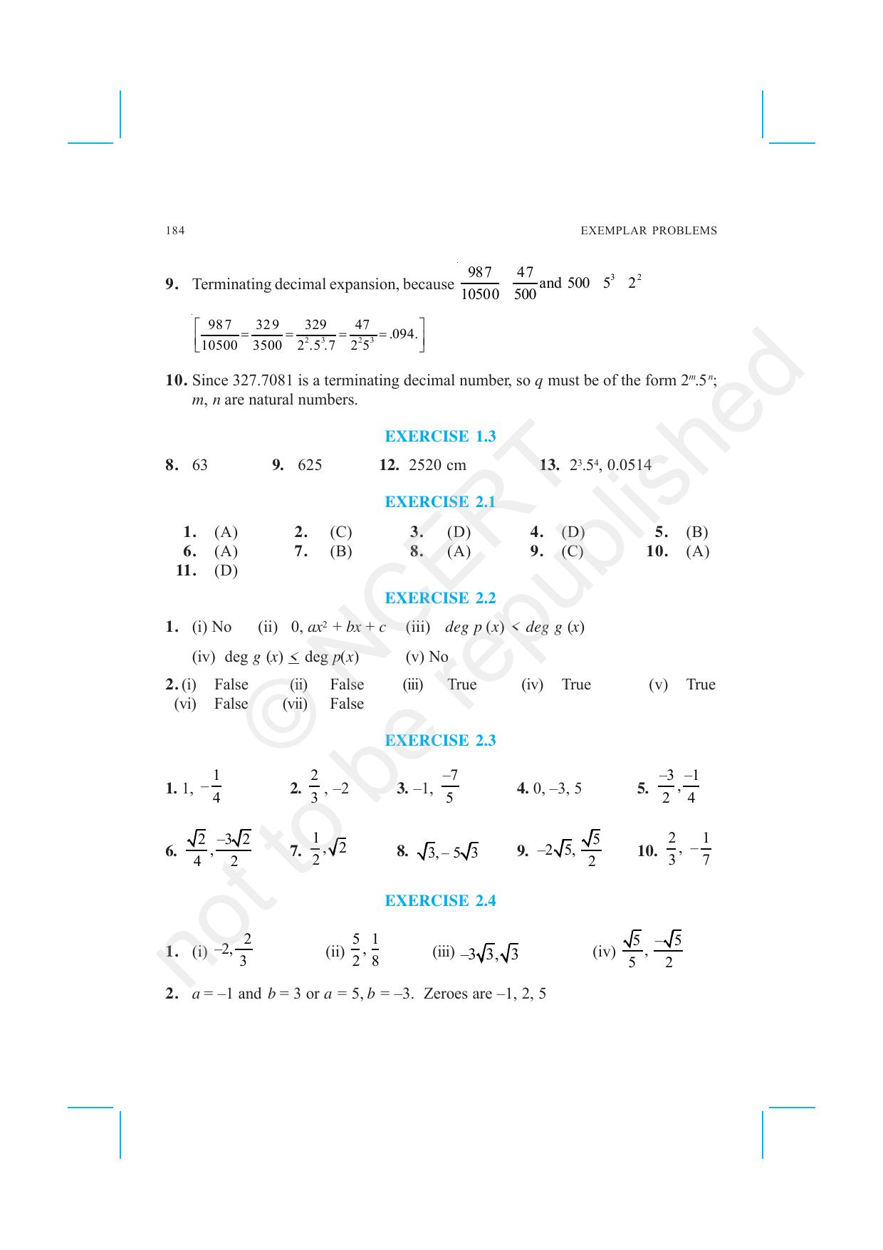 NCERT Exemplar Class 10: Mathematics Answers - Page 2