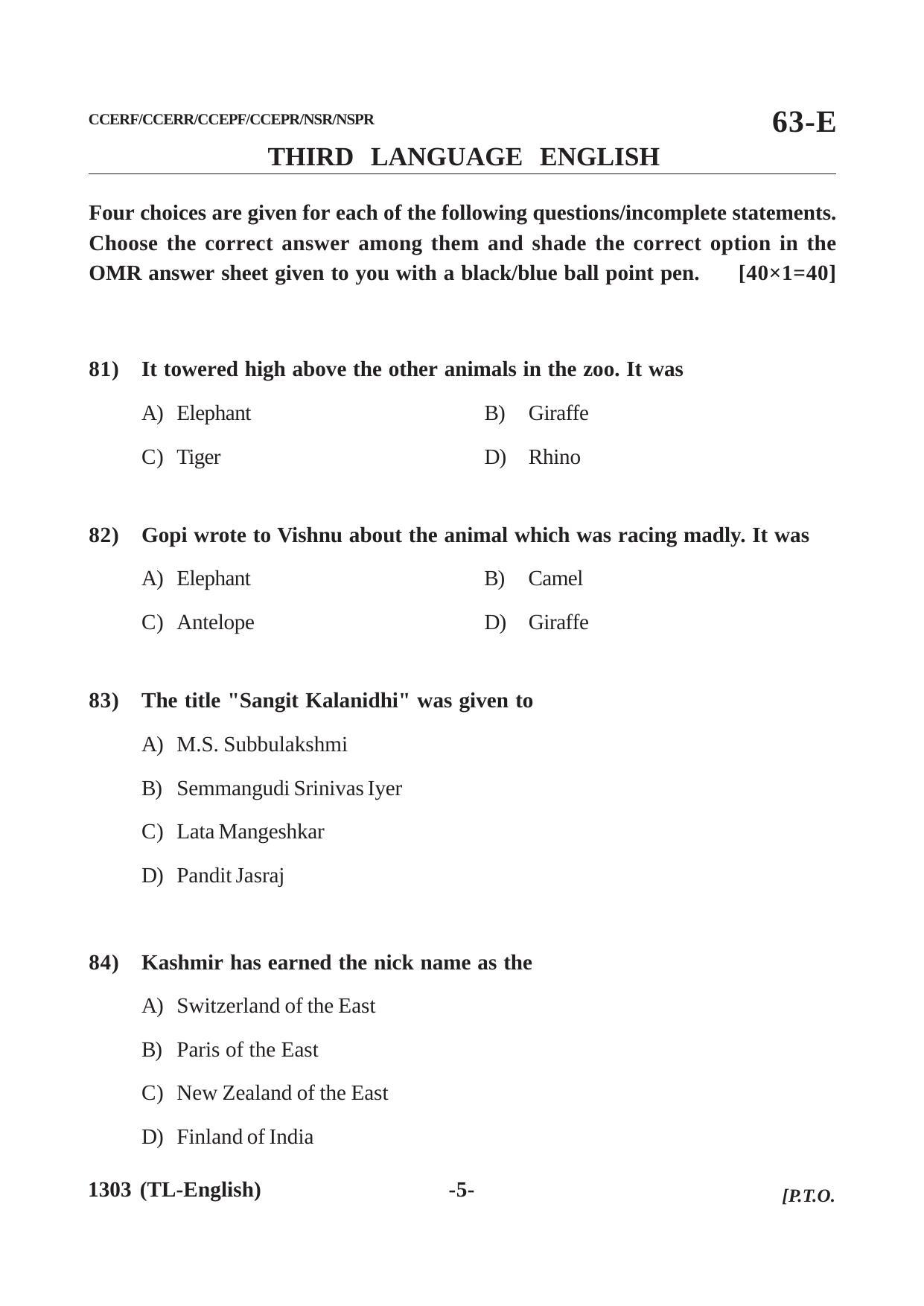 Karnataka SSLC Third Language English Question Paper 2021 - Page 5