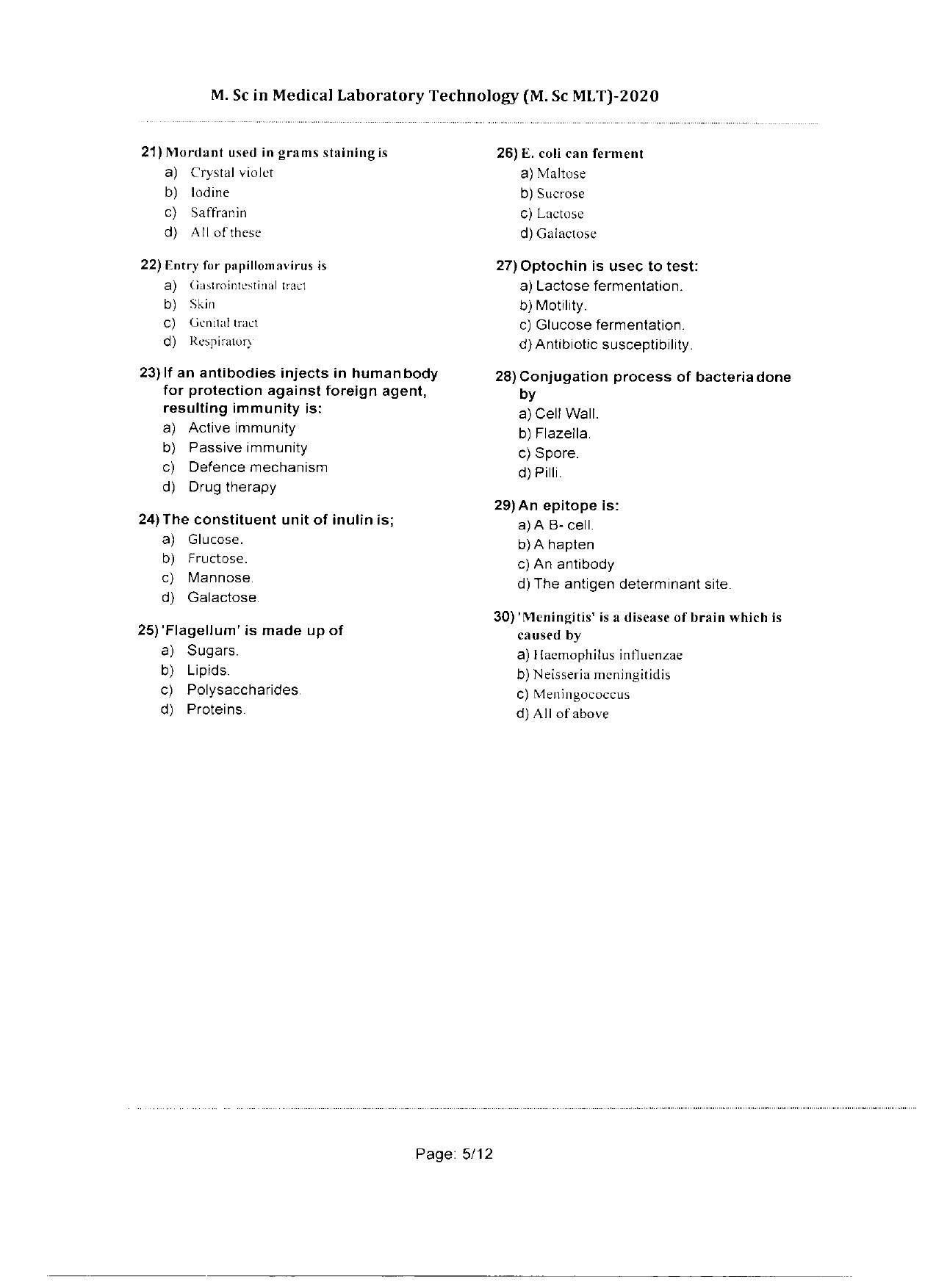 WBJEEB JEMAS (PG) 2020 MSc MLT Question Paper - Page 5