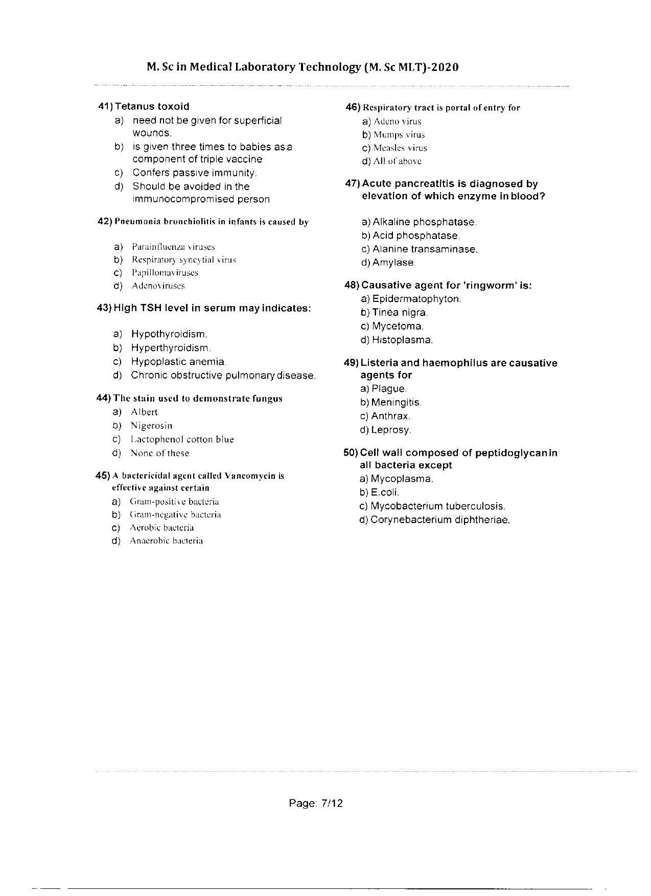 WBJEEB JEMAS (PG) 2020 MSc MLT Question Paper - Page 7
