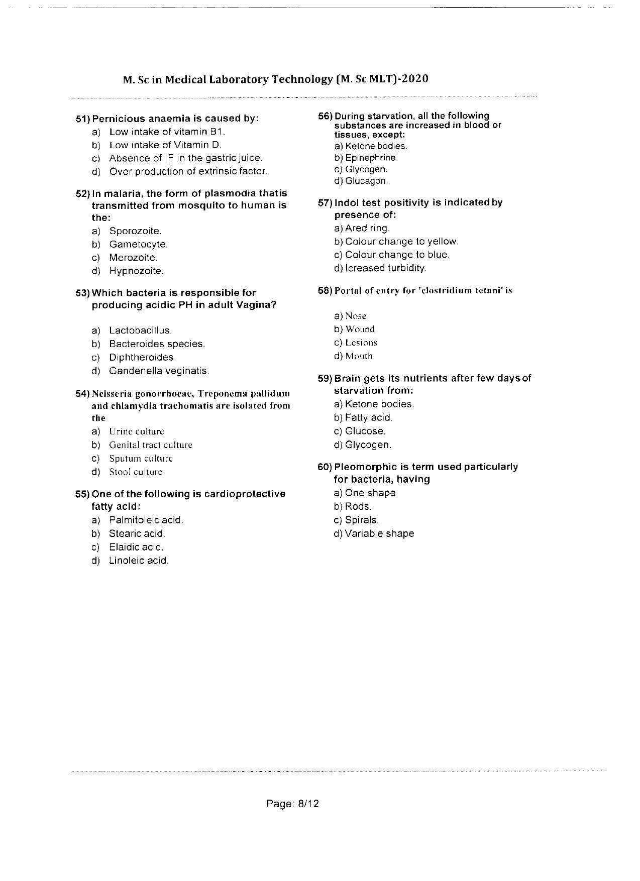 WBJEEB JEMAS (PG) 2020 MSc MLT Question Paper - Page 8