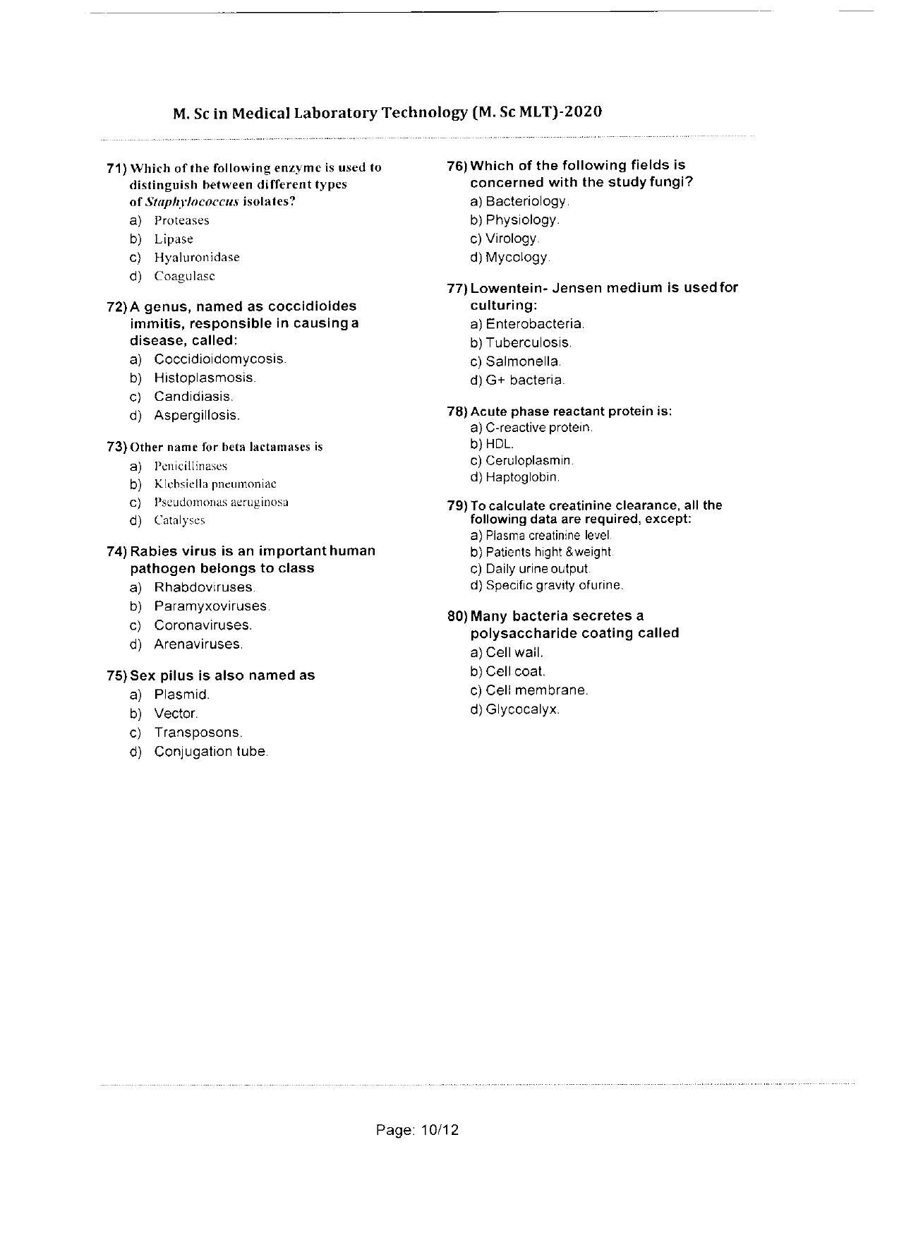 WBJEEB JEMAS (PG) 2020 MSc MLT Question Paper - Page 10
