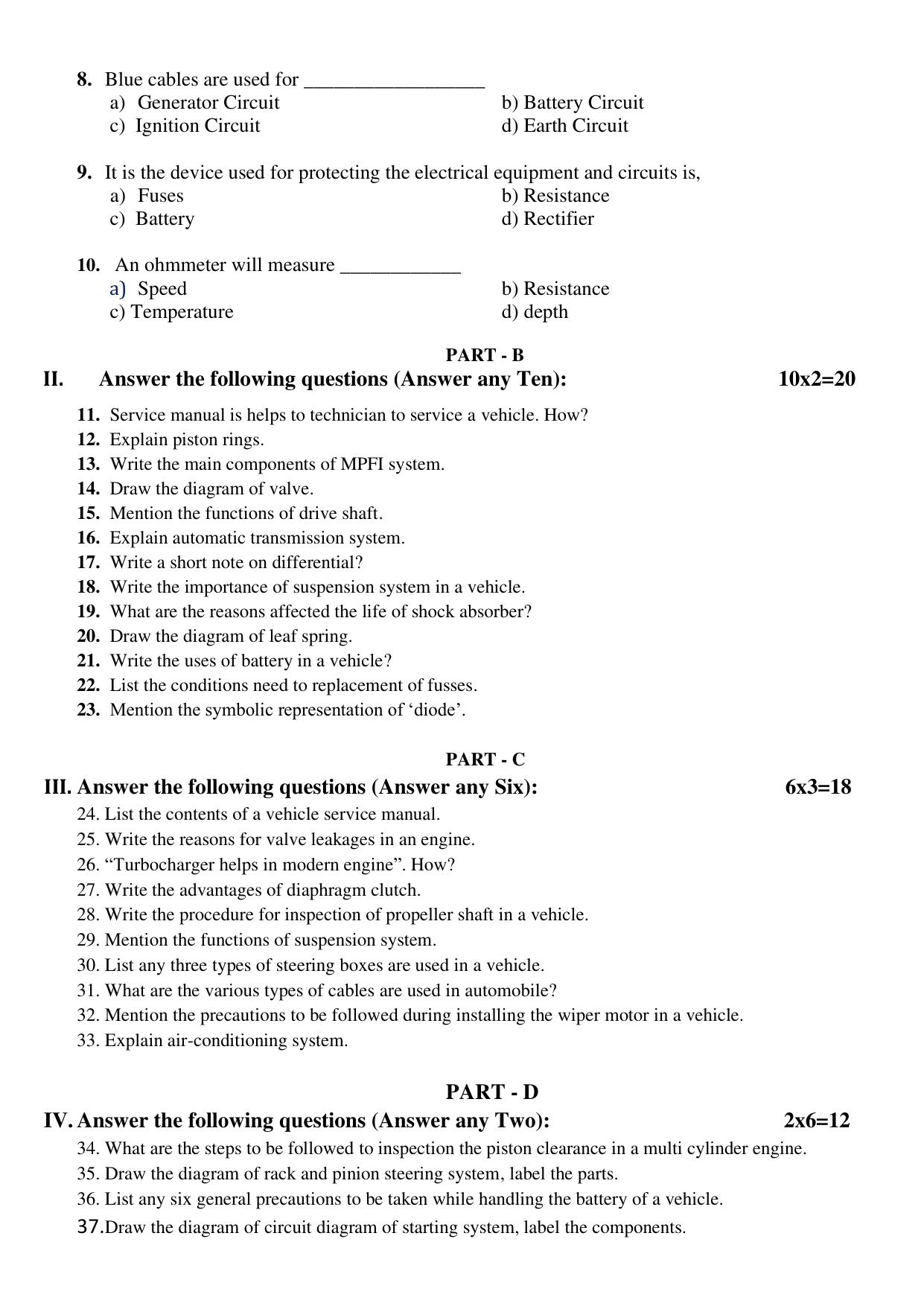 Karnataka II PUC Automobile Model Question Paper III 2025 - Page 4