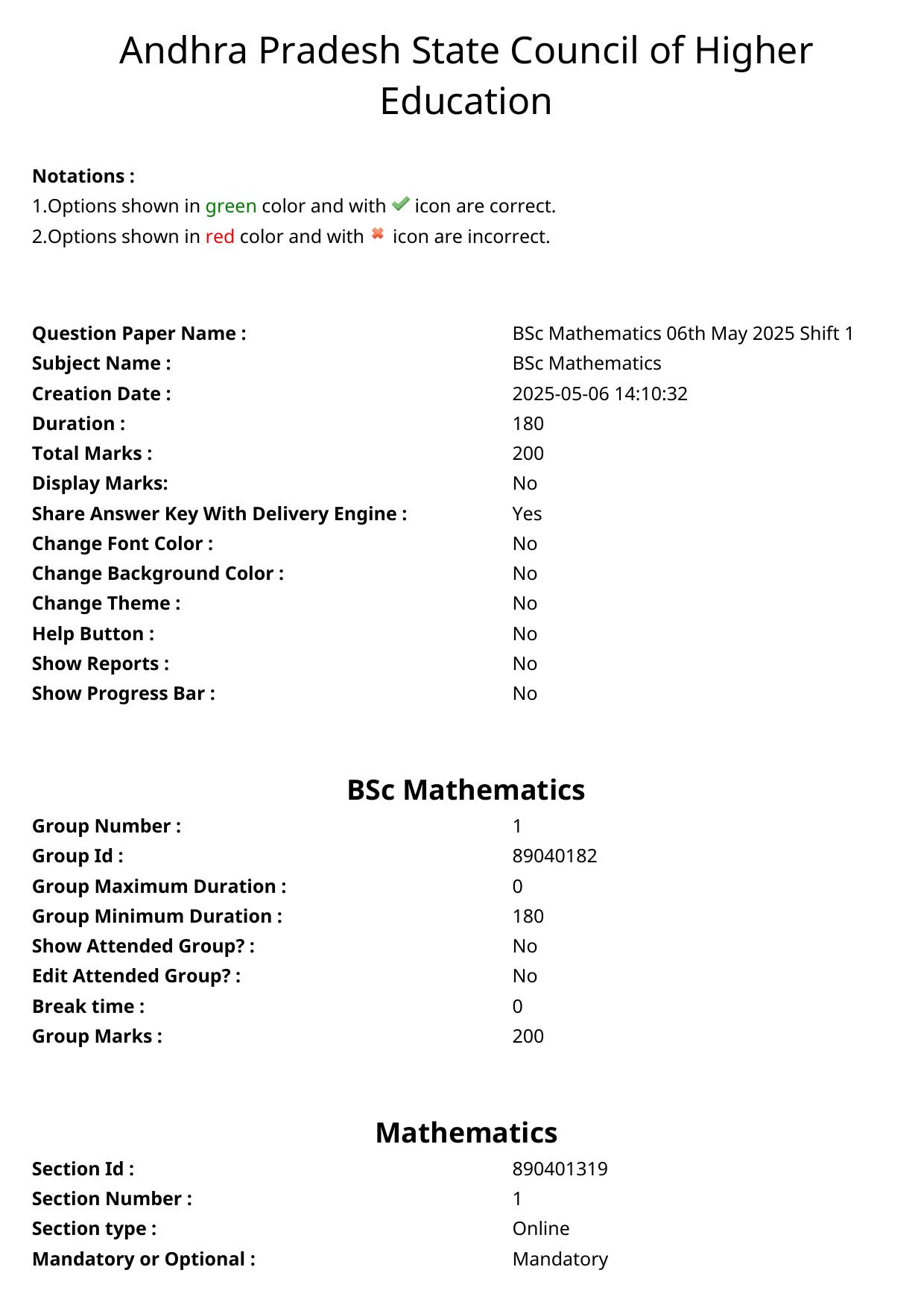 AP ECET 2025 BSc Mathematics 06th May 2025 (Shift 1) Question Paper wth Key - Page 1