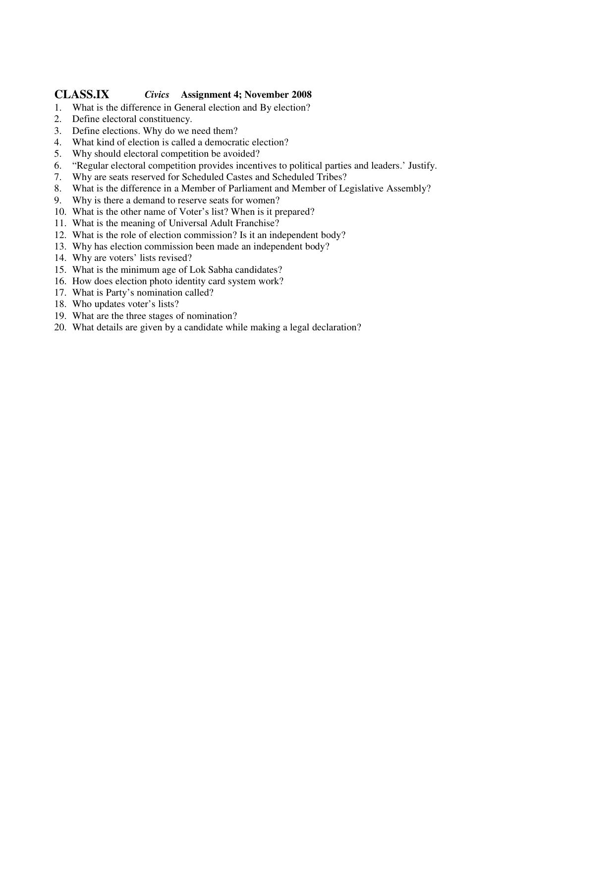 CBSE Worksheets for Class 9 Social Science Civics Assignment 4 - Page 1