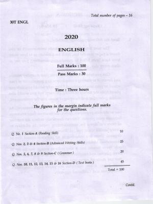AHSEC Class 12 English Question Papers 2020