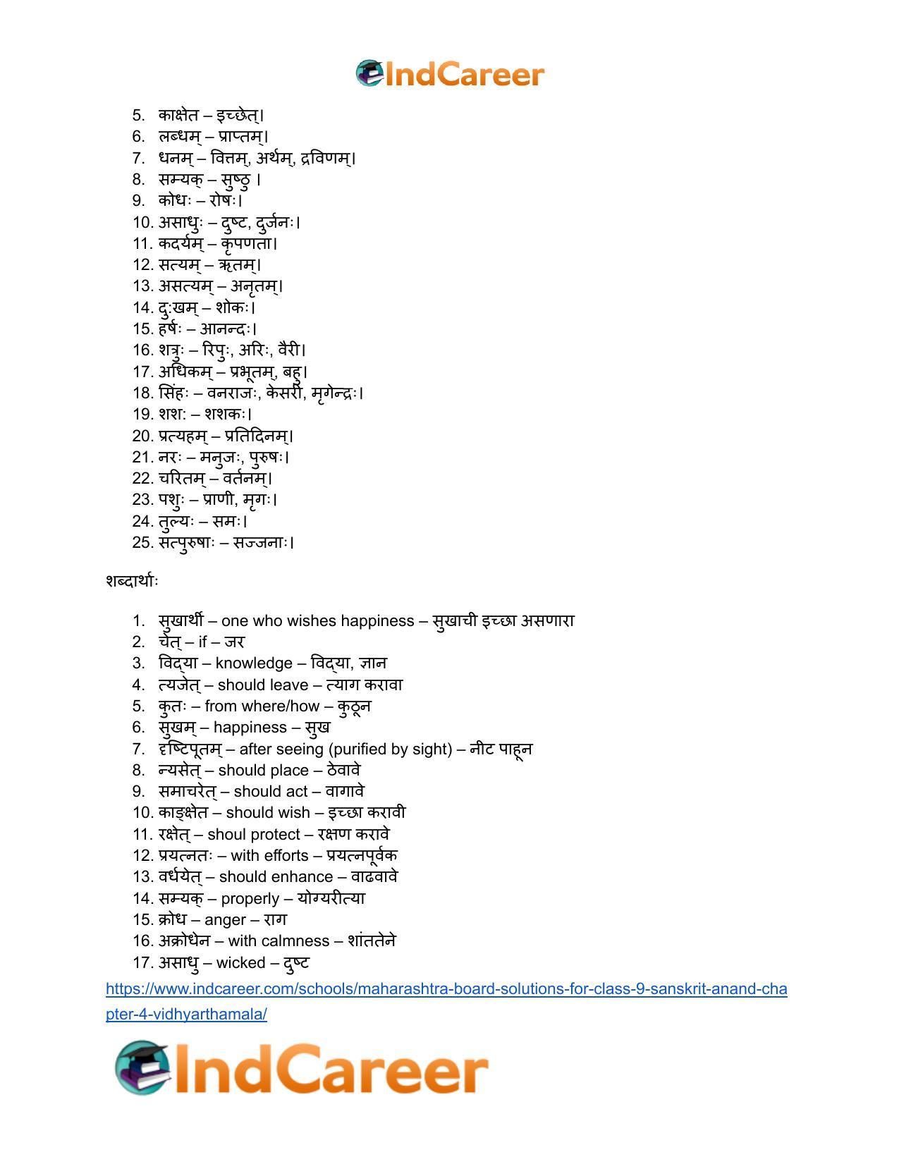 Maharashtra Board Solutions for Class 9- Sanskrit Anand: Chapter 4- विध्यर्थमाला - Page 20