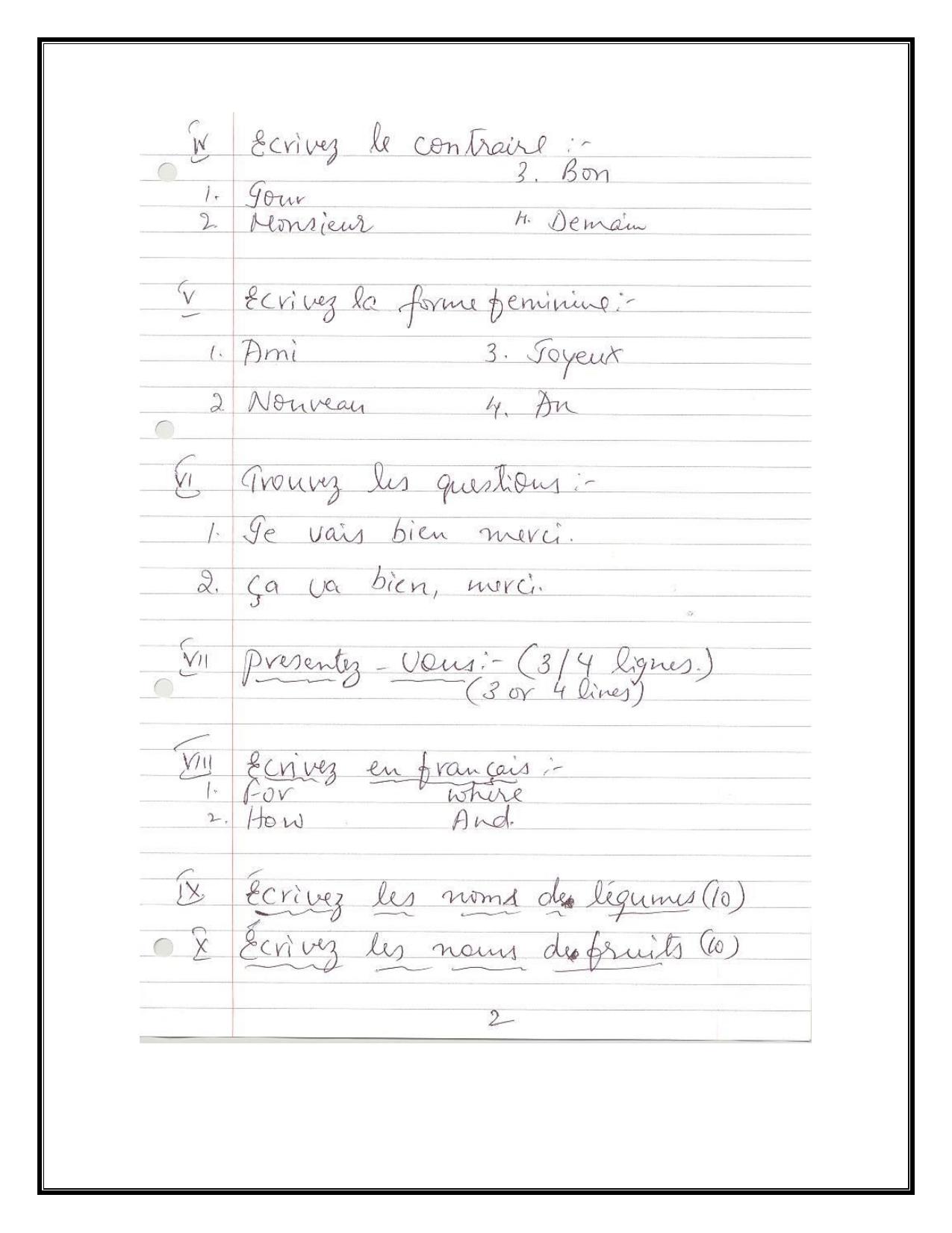 Worksheet for Class 3 French Assignment 9 - Page 2