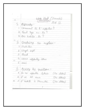 Worksheet for Class 3 French Assignment 9