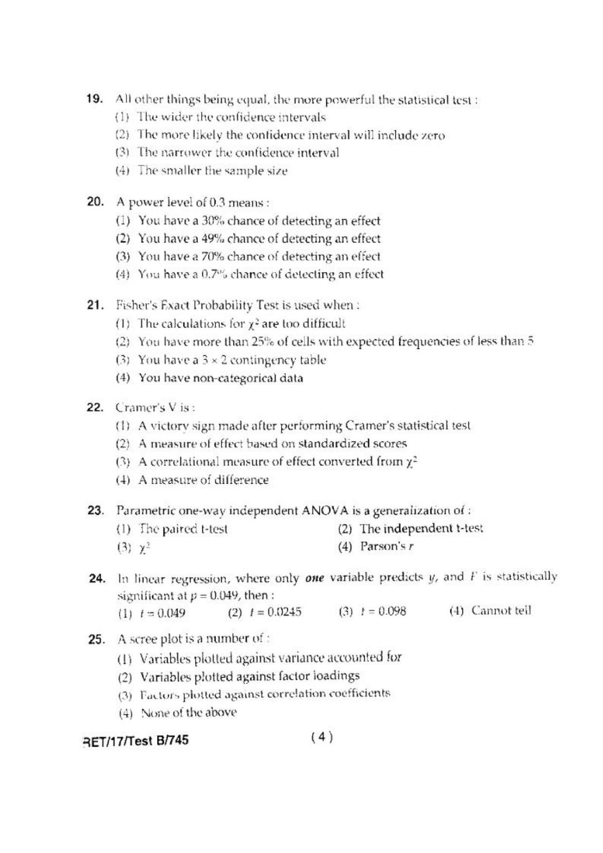 BHU RET(Agriculture) Ag. Engg. (Ag. Statistics) 2017 Question Paper - Page 6