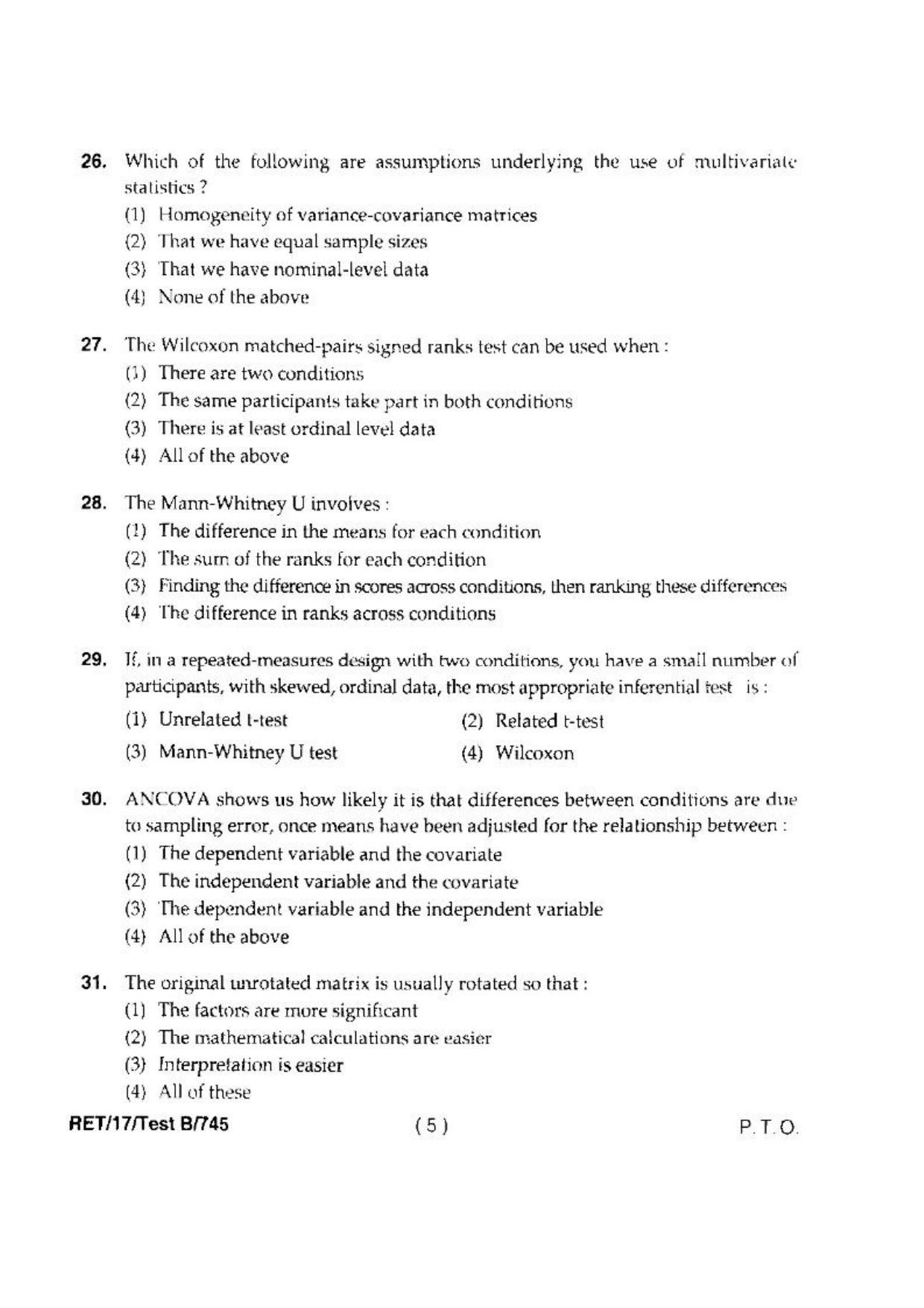 BHU RET(Agriculture) Ag. Engg. (Ag. Statistics) 2017 Question Paper - Page 7