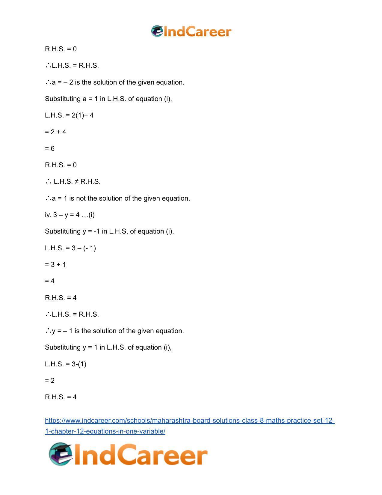 Maharashtra Board Solutions Class 8-Maths (Practice Set 12.1): Chapter 12- Equations in One Variable - Page 5