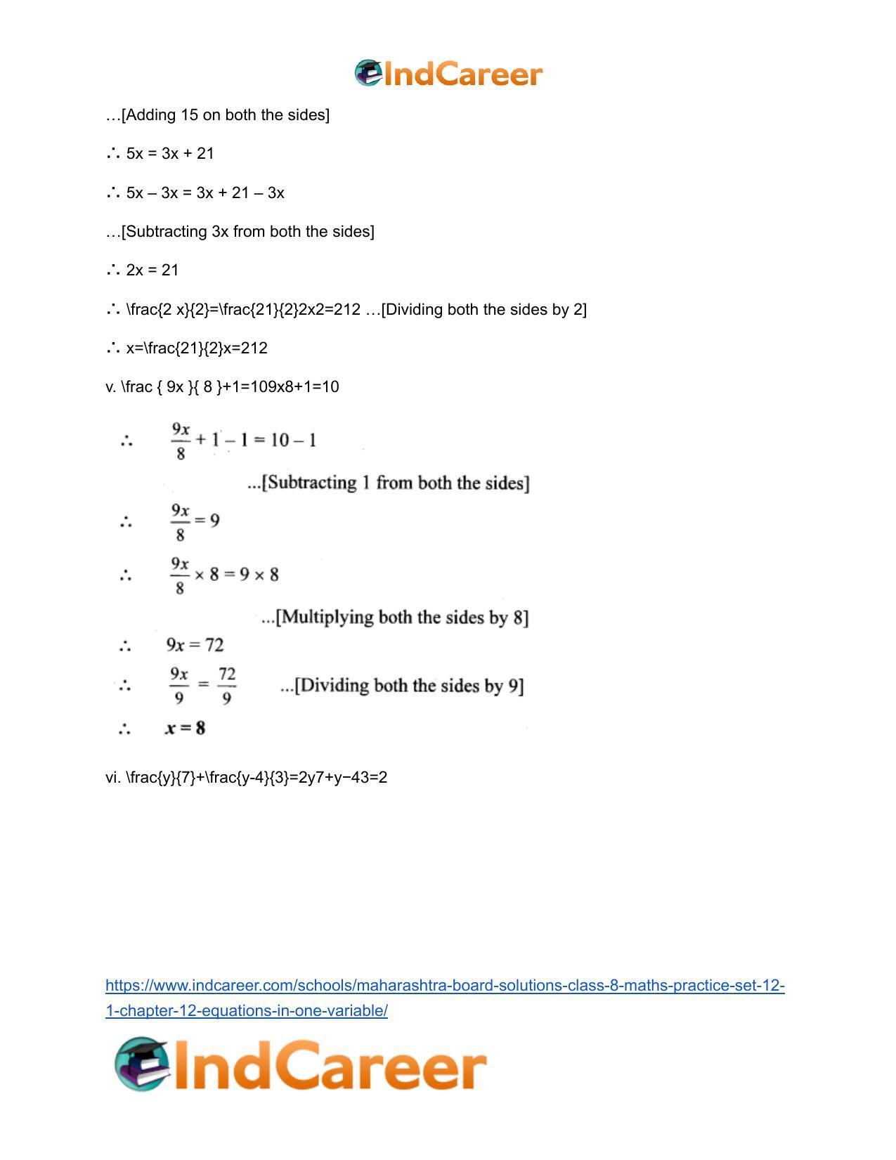 Maharashtra Board Solutions Class 8-Maths (Practice Set 12.1): Chapter 12- Equations in One Variable - Page 8