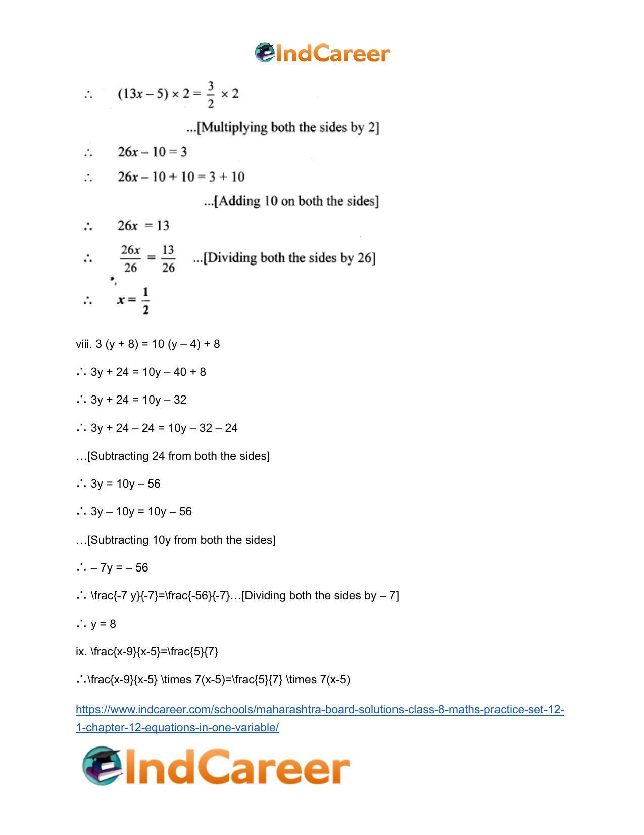 Maharashtra Board Solutions Class 8-Maths (Practice Set 12.1): Chapter 12- Equations in One Variable - Page 10