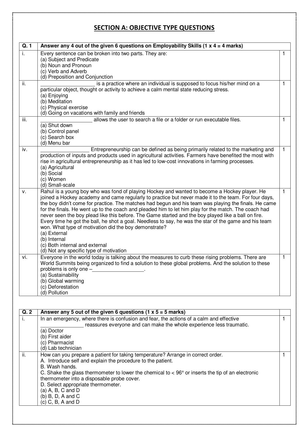 CBSE Class 10 (Skill Education) Health Care 2024 Sample Paper - Page 3