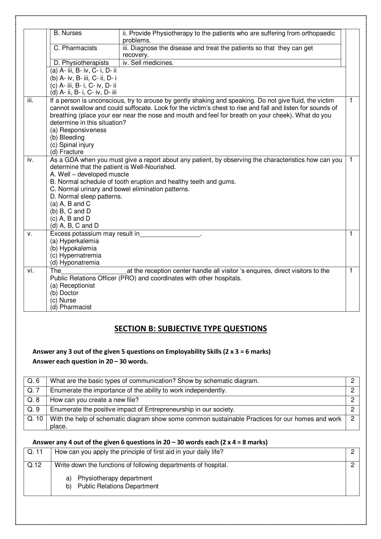 CBSE Class 10 (Skill Education) Health Care 2024 Sample Paper - Page 6