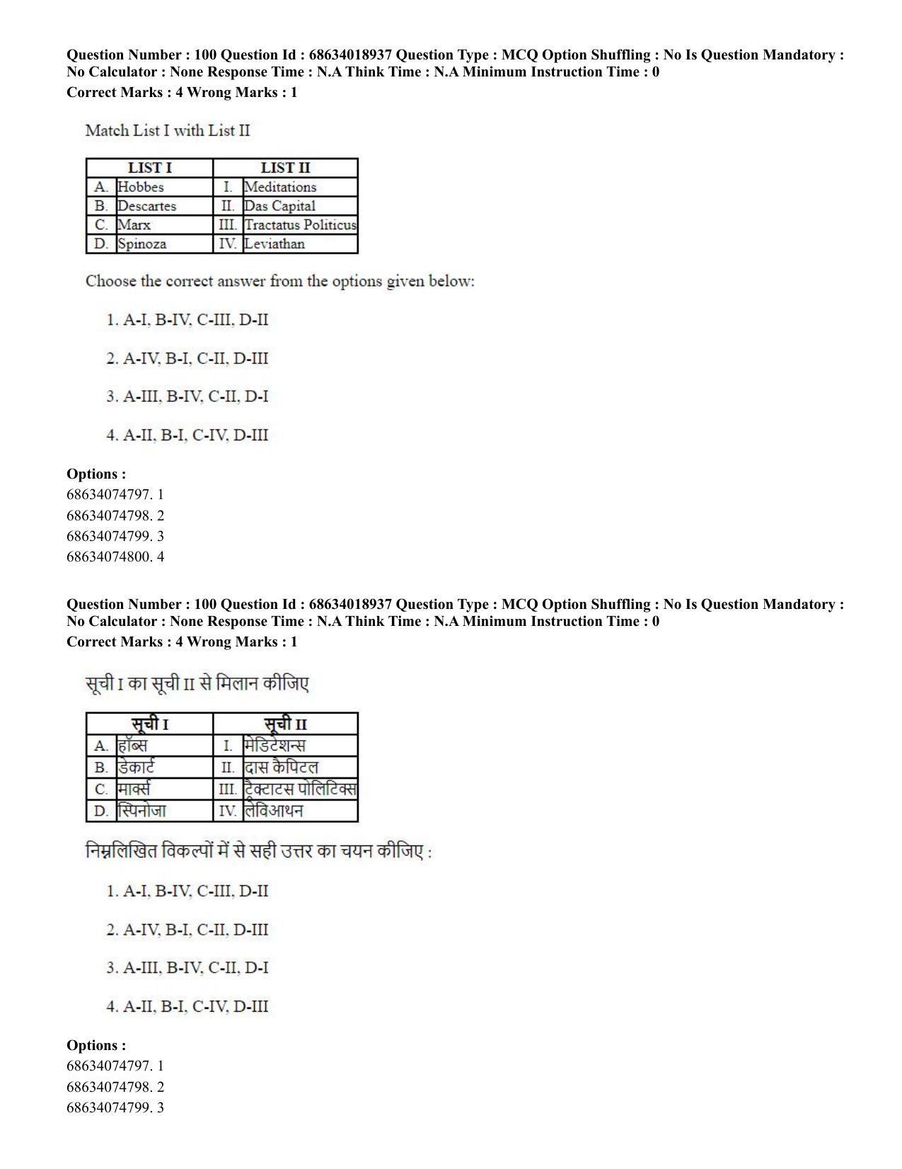 CUET PG 2023: HUQP16 – Philosohy(HINDI) - Shift 3 (13-06-2023) Question Paper - Page 103