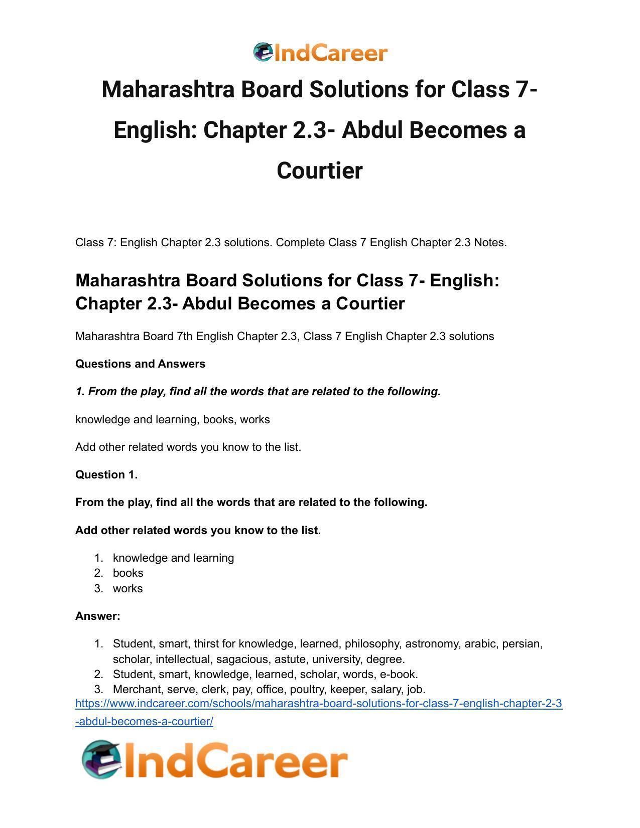 Maharashtra Board Solutions for Class 7- English: Chapter 2.3- Abdul Becomes a Courtier - Page 2