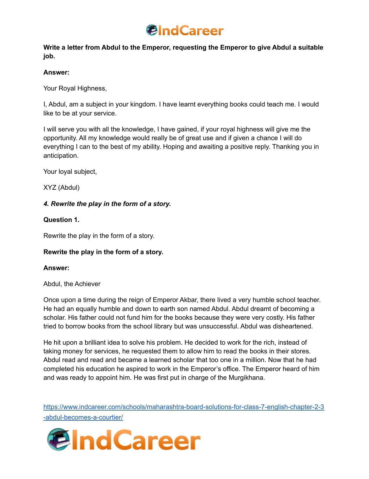 Maharashtra Board Solutions for Class 7- English: Chapter 2.3- Abdul Becomes a Courtier - Page 4