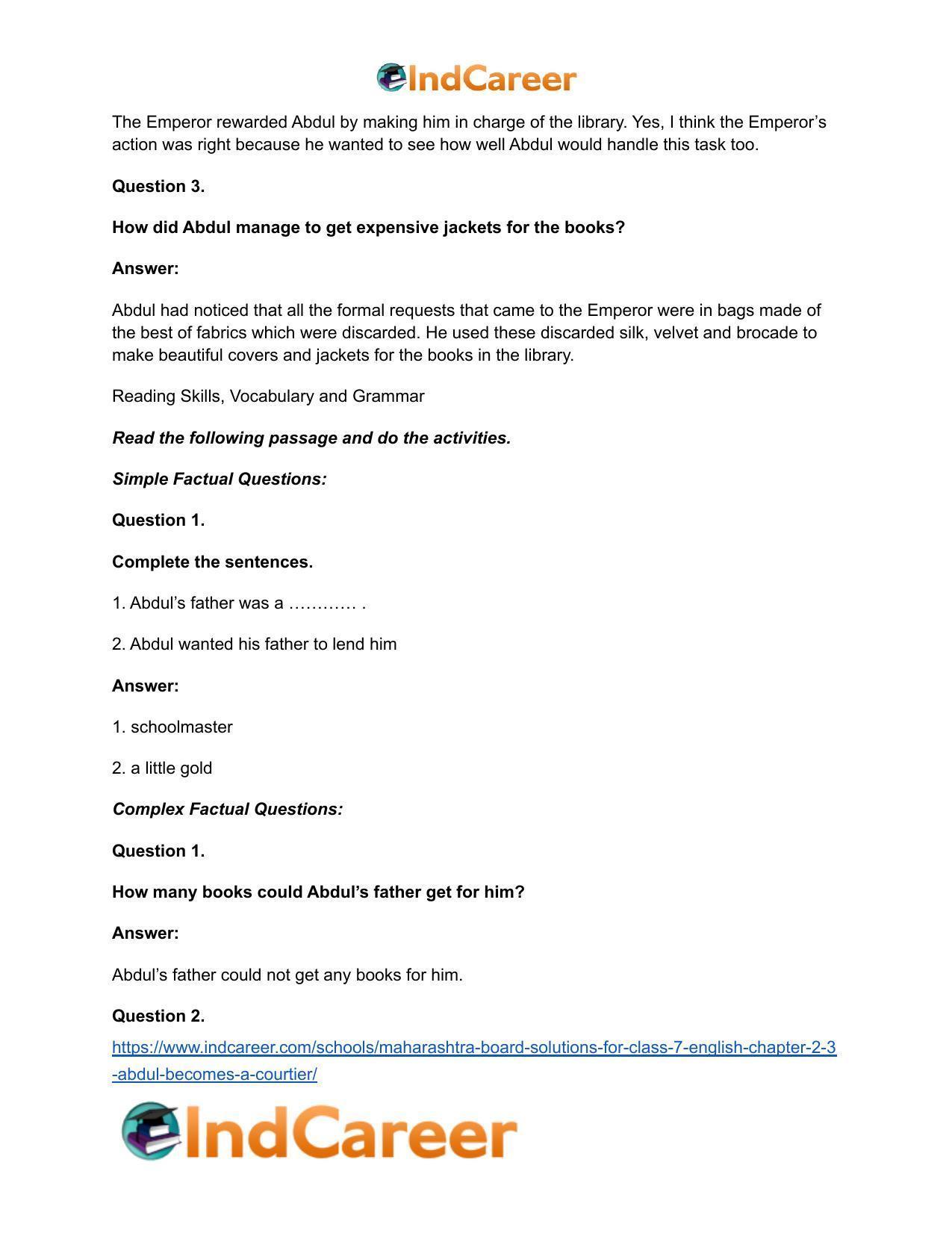 Maharashtra Board Solutions for Class 7- English: Chapter 2.3- Abdul Becomes a Courtier - Page 7