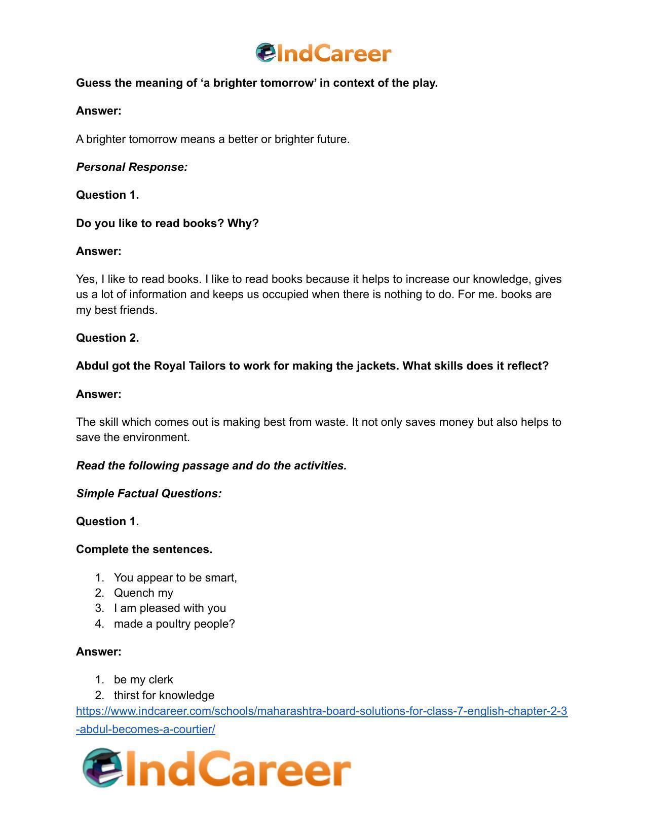 Maharashtra Board Solutions for Class 7- English: Chapter 2.3- Abdul Becomes a Courtier - Page 9