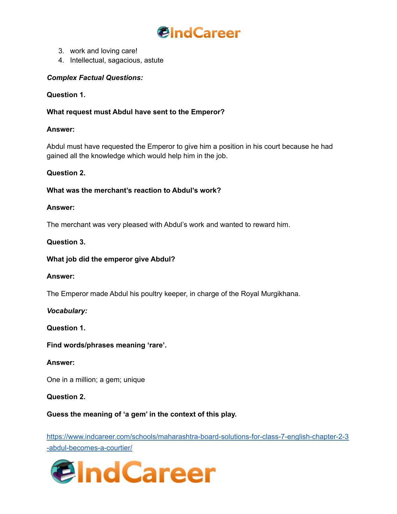 Maharashtra Board Solutions for Class 7- English: Chapter 2.3- Abdul Becomes a Courtier - Page 10