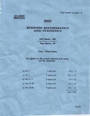 AHSEC Class 12 Business Mathematics and Statistics Bengali Question Papers 2022