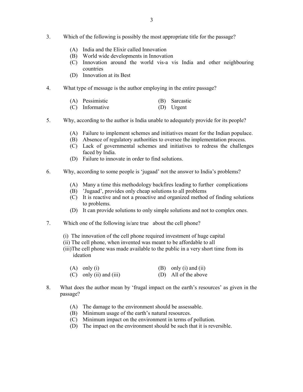 CUSAT CAT 2017 M.Voc. Technology And Mgt Question Paper - Page 3