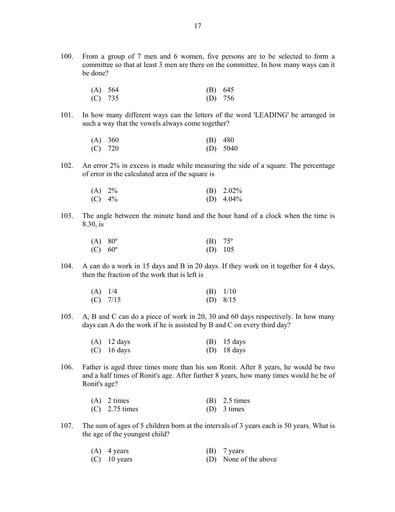 CUSAT CAT 2017 M.Voc. Technology And Mgt Question Paper - Page 17