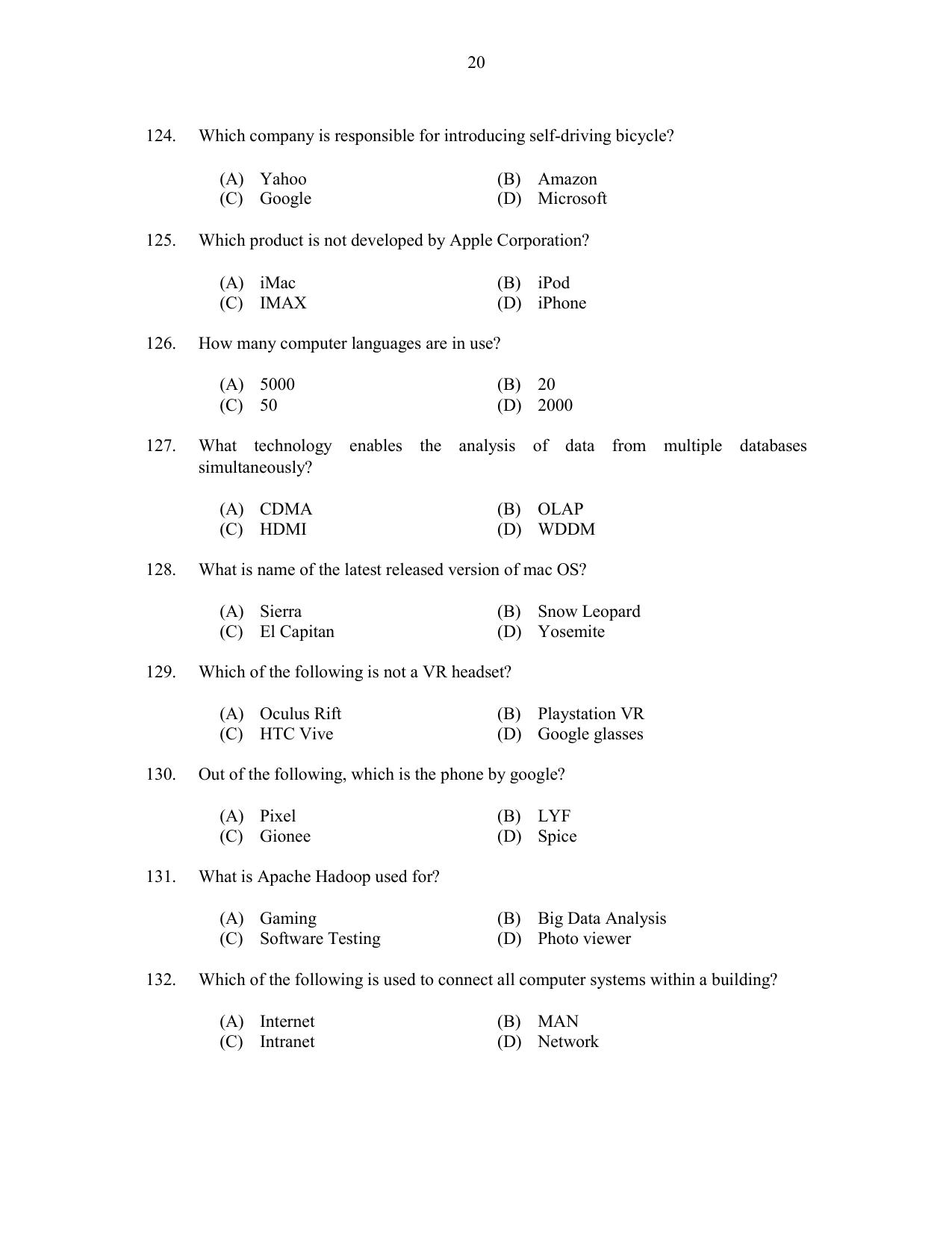 CUSAT CAT 2017 M.Voc. Technology And Mgt Question Paper - Page 20