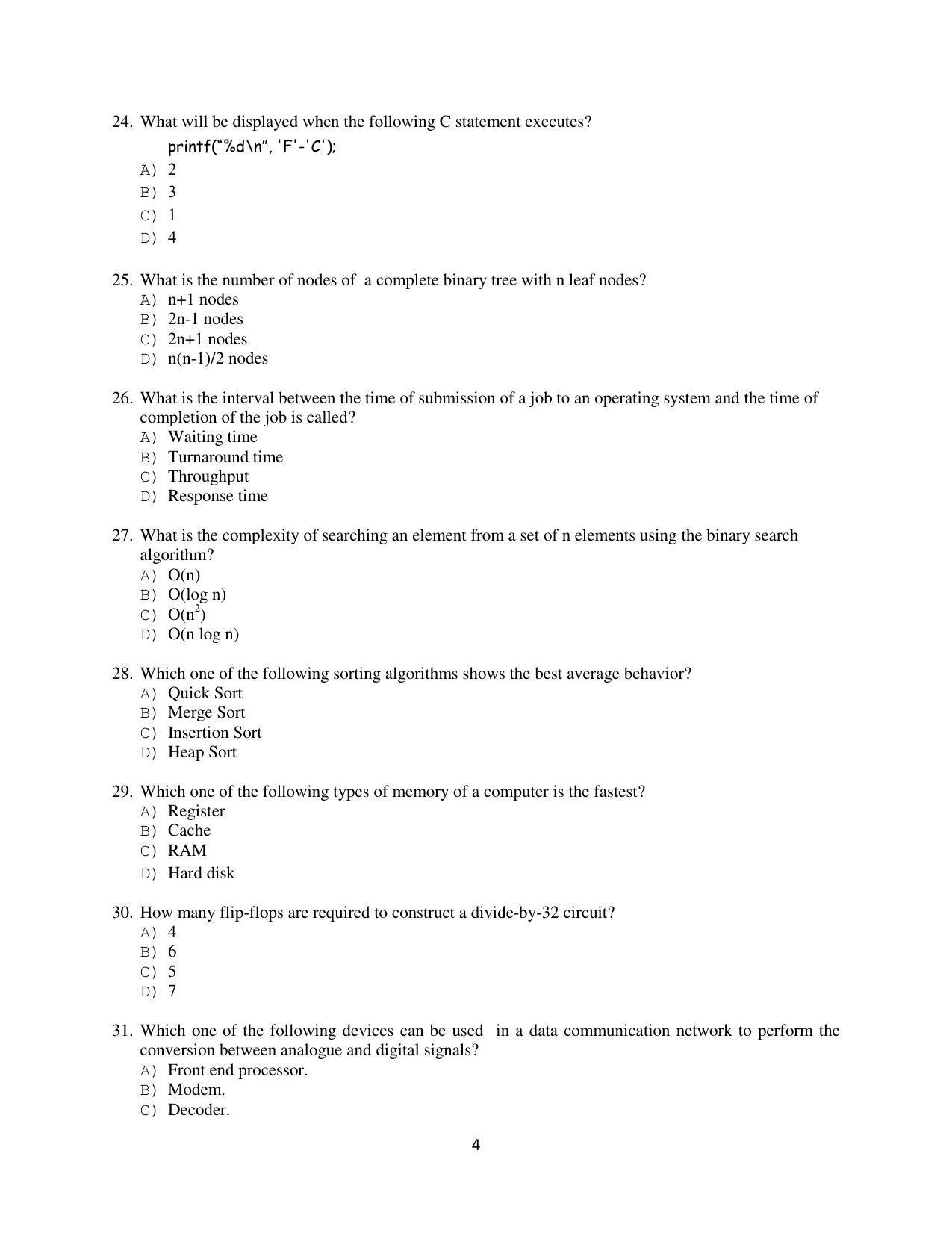 OJEE 2014 MCA Lateral Question Paper - Page 4