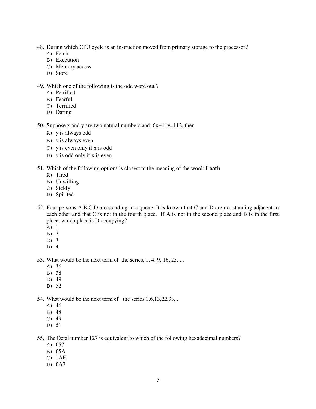 OJEE 2014 MCA Lateral Question Paper - Page 7