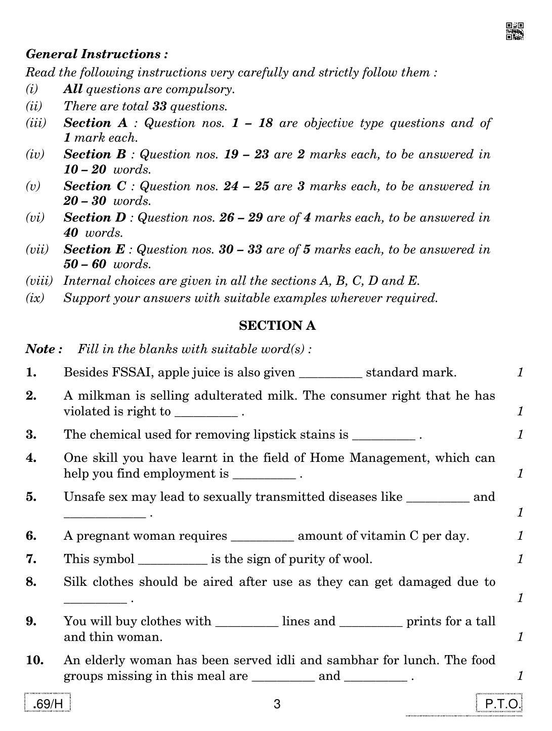 CBSE Class 12 Home Science 2020 Compartment Question Paper - Page 3