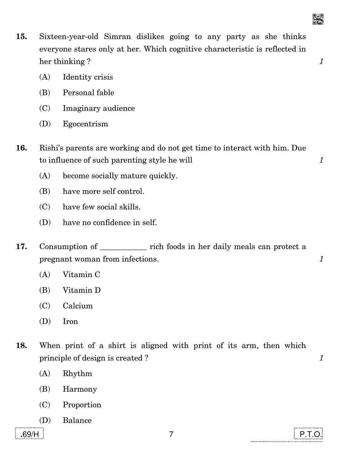 CBSE Class 12 Home Science 2020 Compartment Question Paper - Page 7