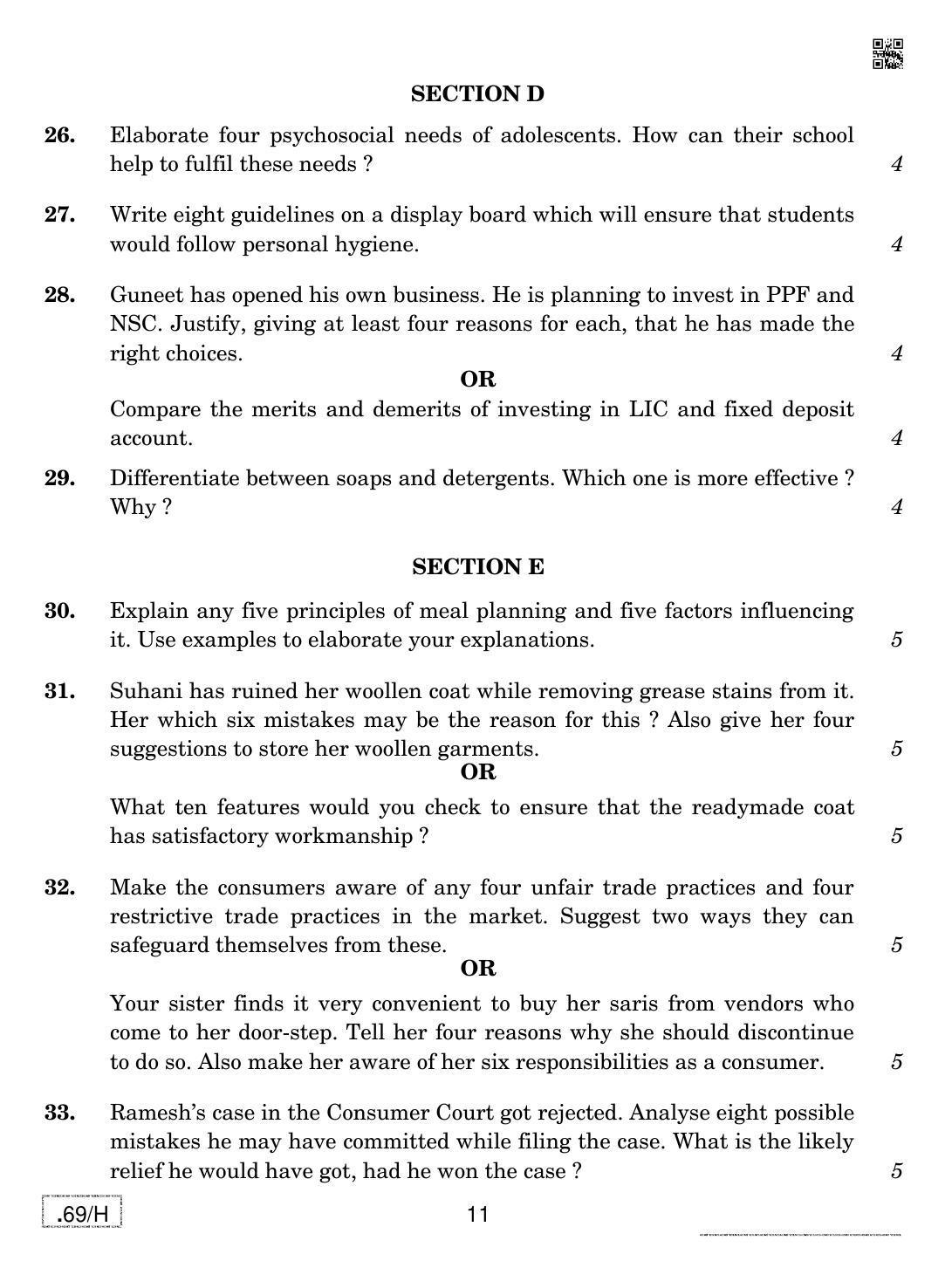 CBSE Class 12 Home Science 2020 Compartment Question Paper - Page 11