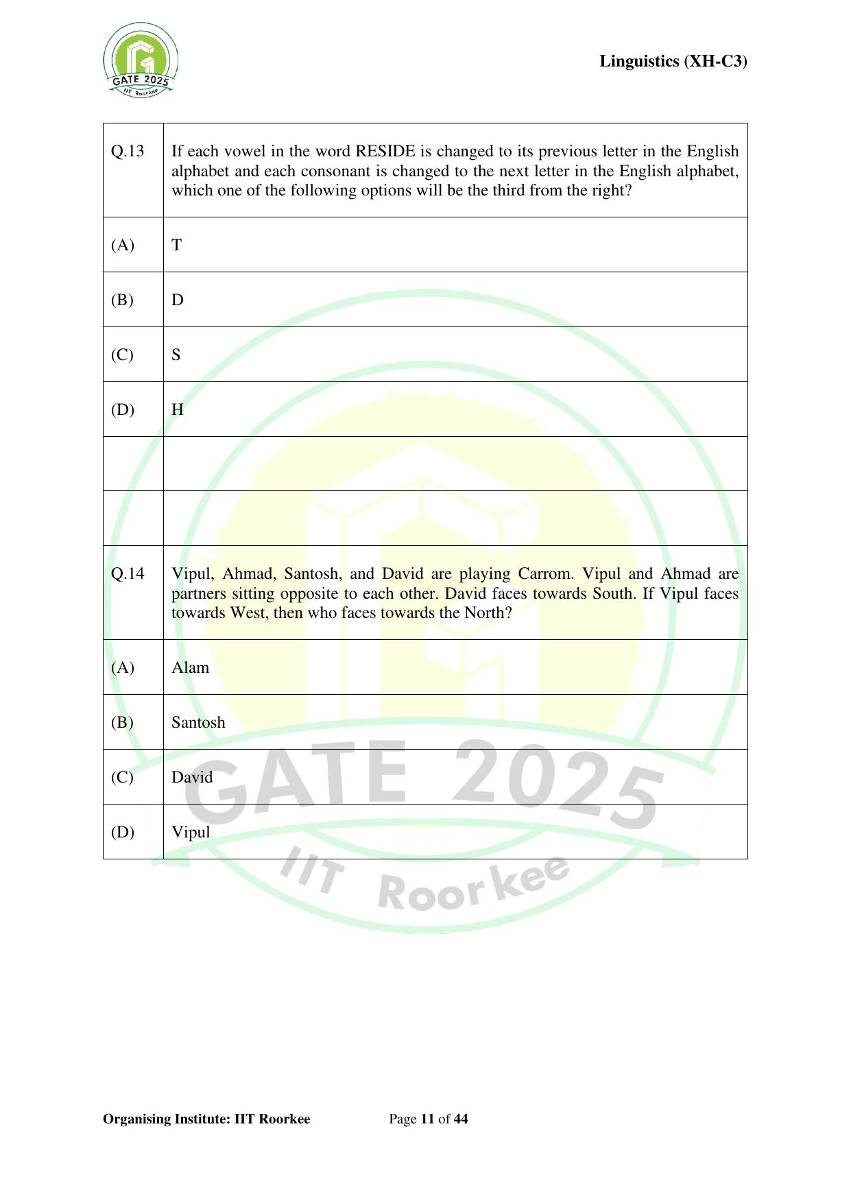 GATE 2025 Humanities & Social Sciences - Linguistics (XH-C3) Question Paper - Page 11