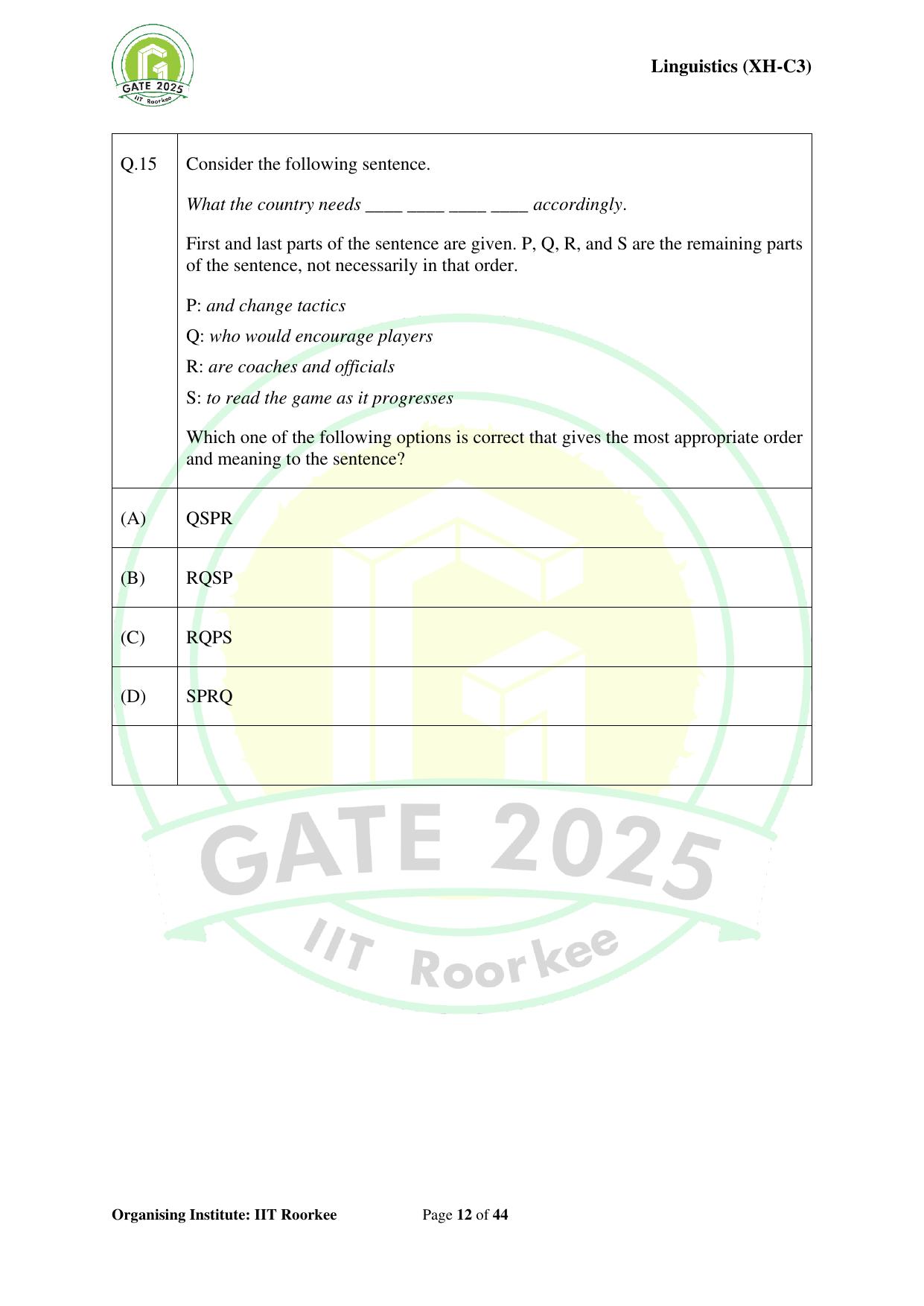 GATE 2025 Humanities & Social Sciences - Linguistics (XH-C3) Question Paper - Page 12